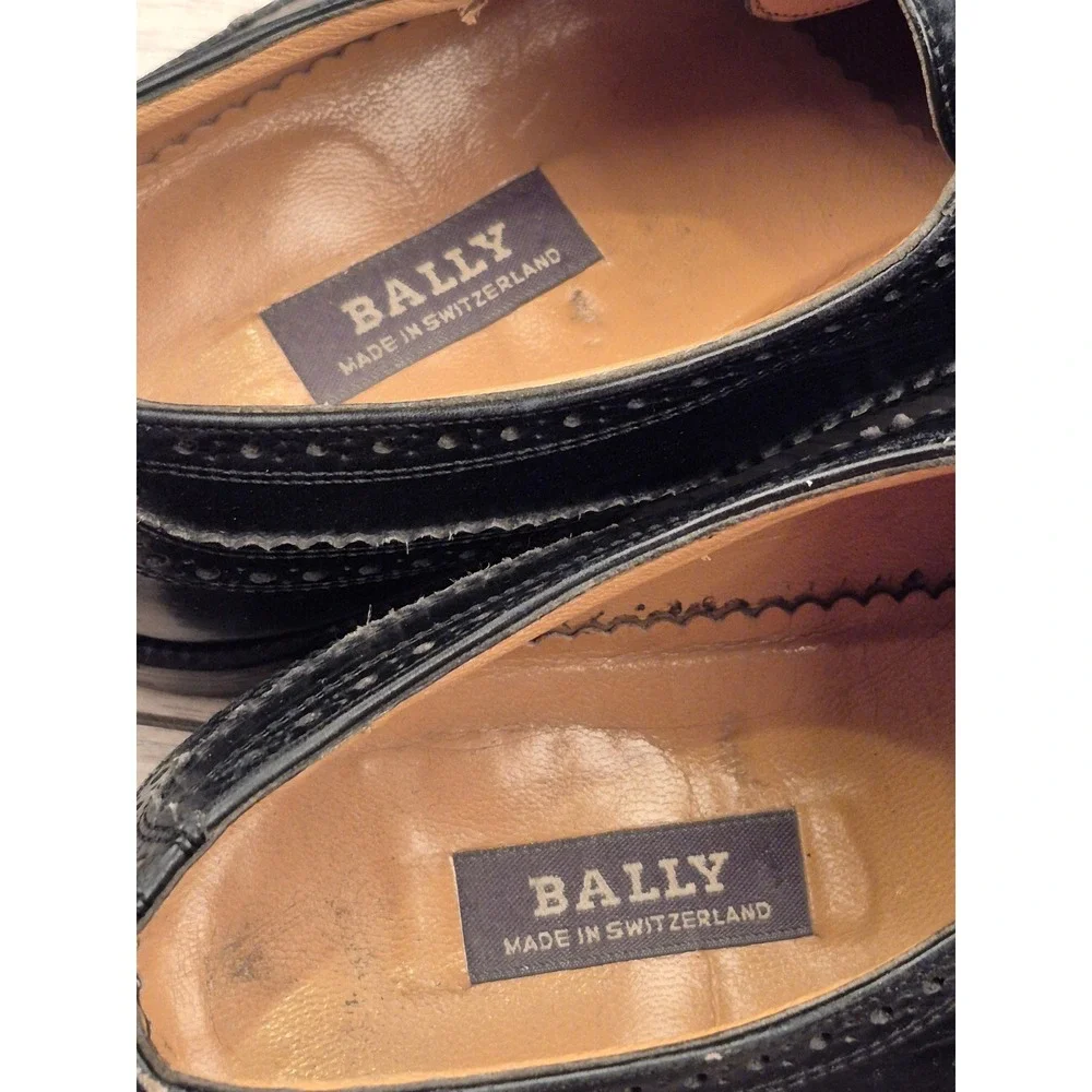 Bally Switzerland Mens Black Leather‎ Wingtip Goodyear Oxford Dress Shoes 10 E